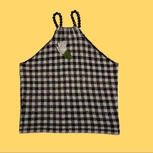 Jamie Kreitman woman’s checkered black and white tank w/ beaded shoulder straps